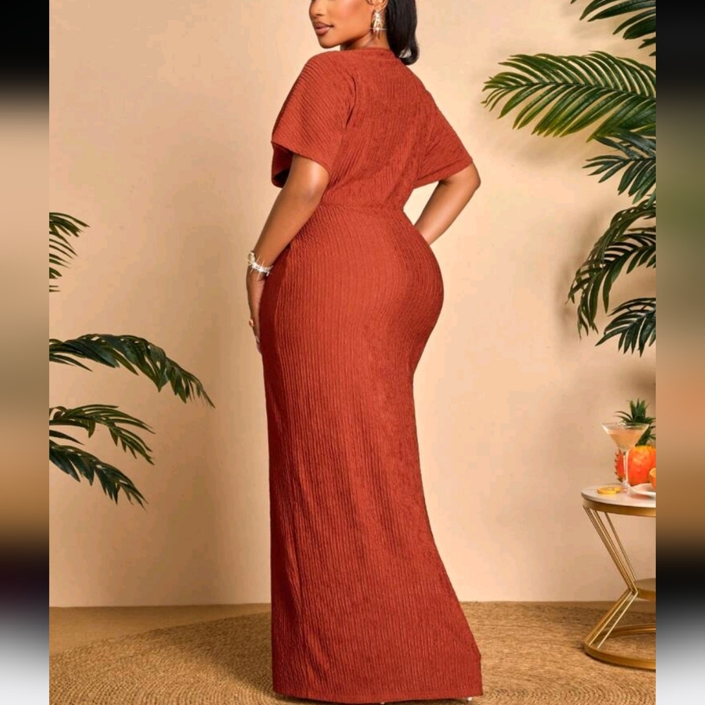 Maxi Rust Wrap Dress - Picture 2 of 5